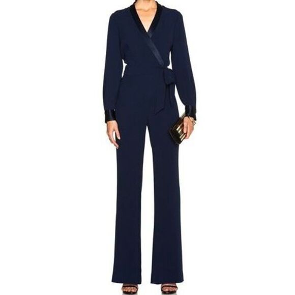Diane Von Furstenberg Margot Long Sleeve Wrap Style Jumpsuit - Picture 1 of 15